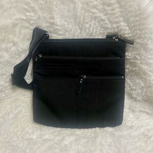 Highway Compact Crossbody in Black with Light Blue Interior